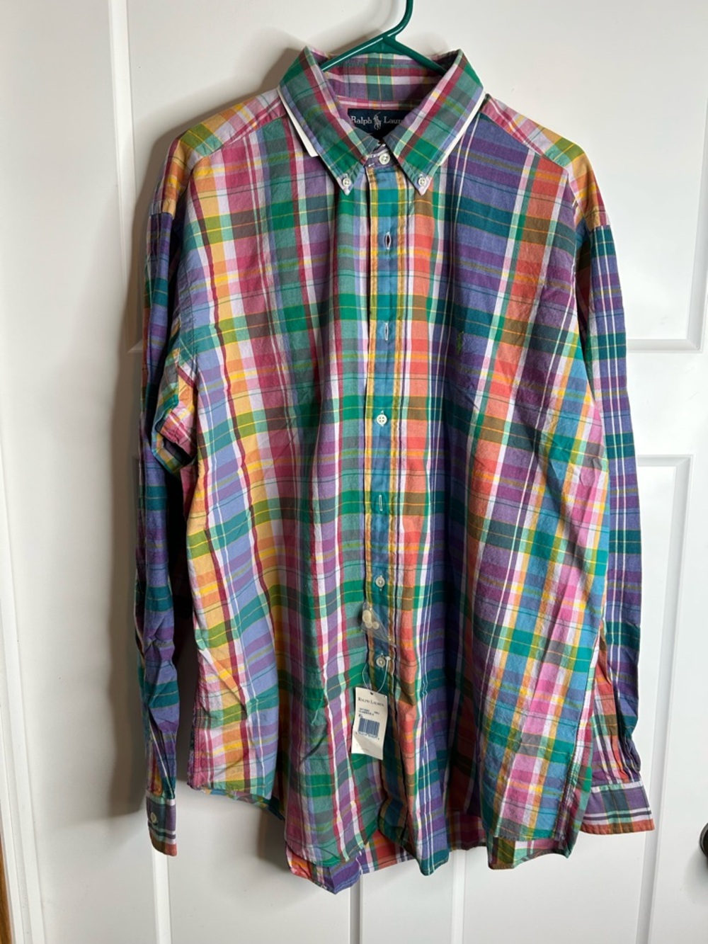 Ralph Lauren Men’s XL Long Sleeve Button Down Classic Fit Pastel Plaid New 3843
